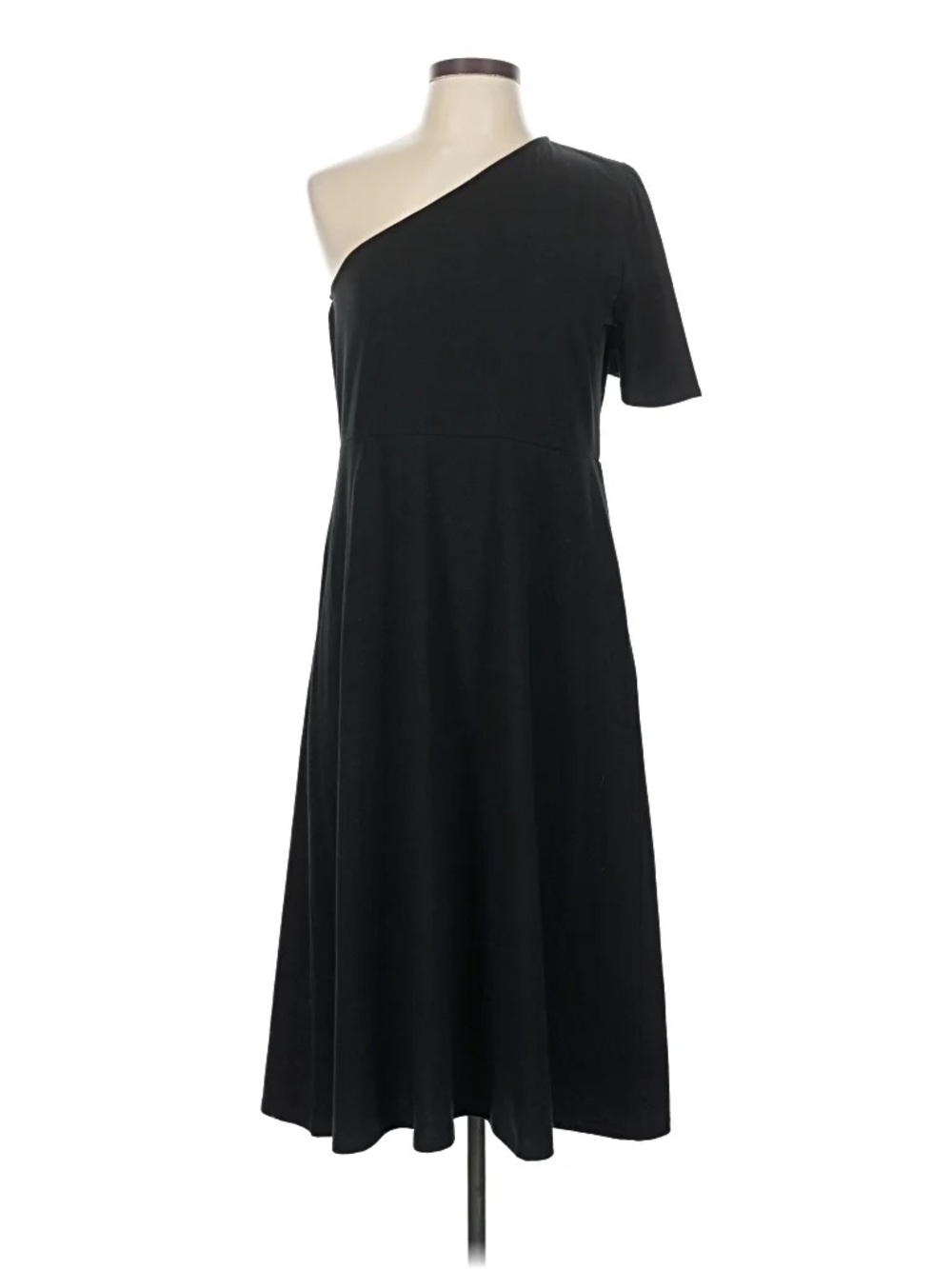 Who What Wear Black One-Shoulder Midi Dress with Short Sleeve